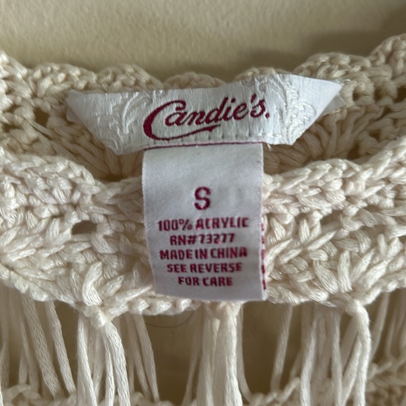 Candie’s Cream Chrochet Boho Crop Soft Shirt Size Small - Picture 5 of 5